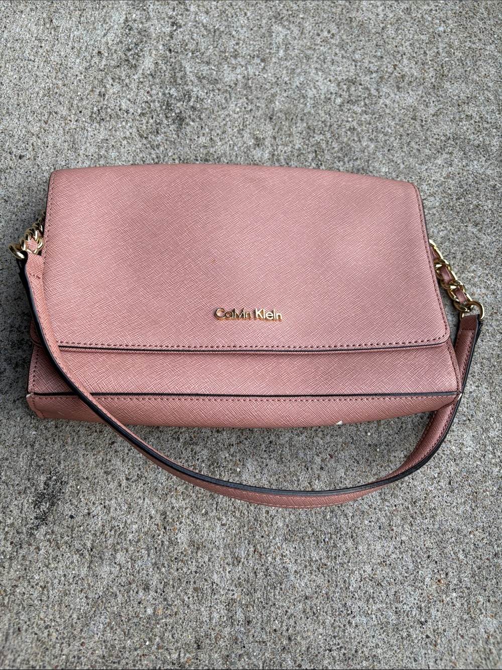 Calvin Klein Rose Pink Leather Crossbody Bag with Gold Hardware
